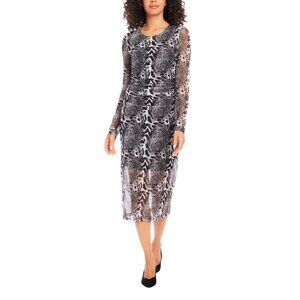 148$ Karen Kane Mesh Side Shirred Midi Party Cocktail Dress Size M Black White